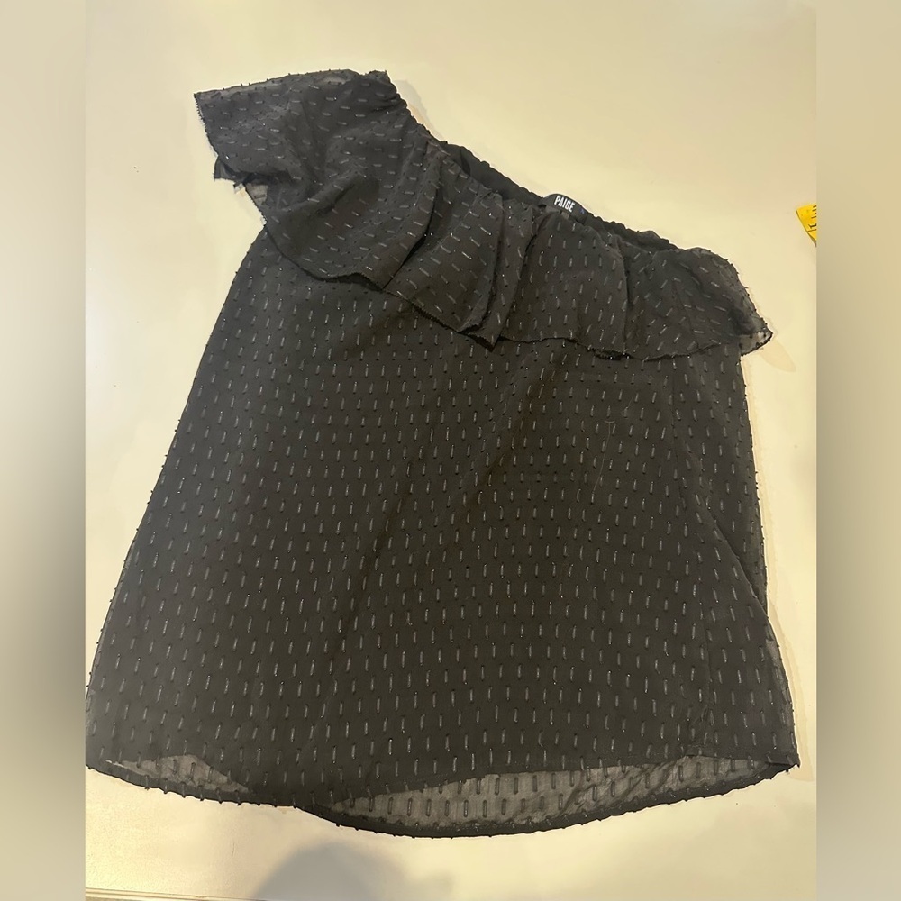 Paige Elegant Black Ruffled one Shoulder Shirt size small